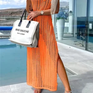 Robe Longue Ajourée de Plage – Élégance Soleil