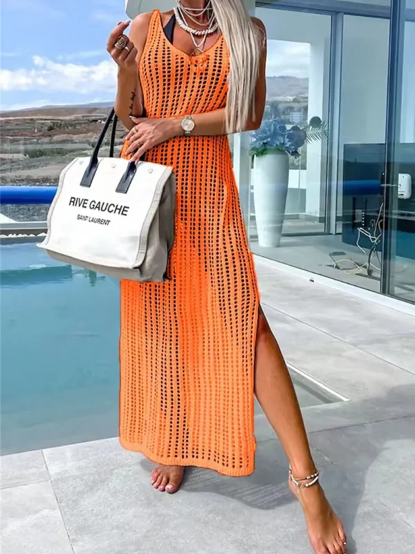 Robe Longue Ajourée de Plage – Élégance Soleil